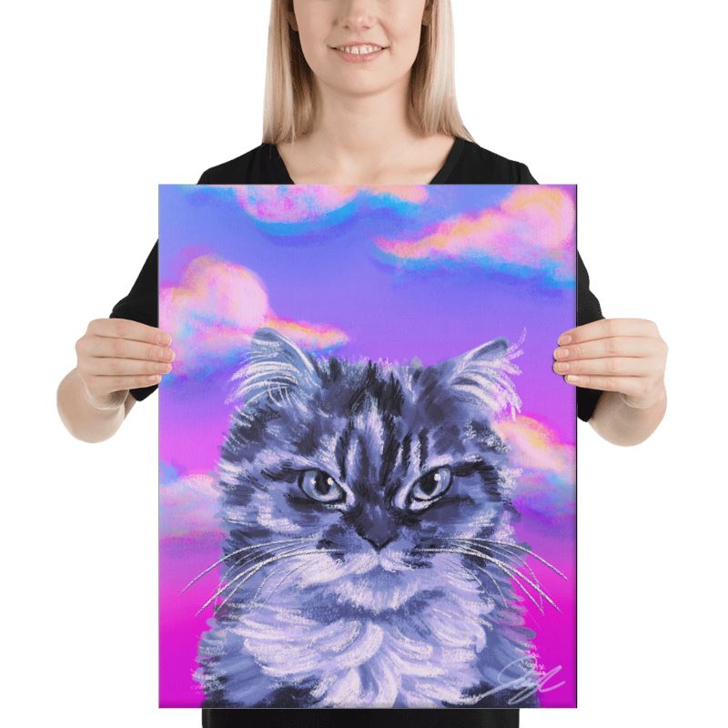 "Grumpy Cat": Painting of a Grumpy Cat with a Neon Sky [Unfoiled] Posters, Prints, & Visual Artwork JoyousJoyfulJoyness 