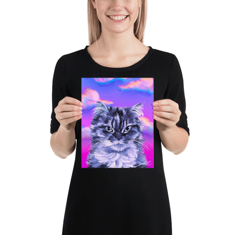 "Grumpy Cat": Painting of a Grumpy Cat with a Neon Sky [Unfoiled] Posters, Prints, & Visual Artwork JoyousJoyfulJoyness 