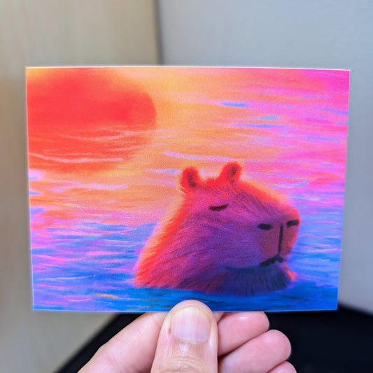 Capybara at Sunset Non-Holographic Matte Sticker Decorative Stickers JoyousJoyfulJoyness 
