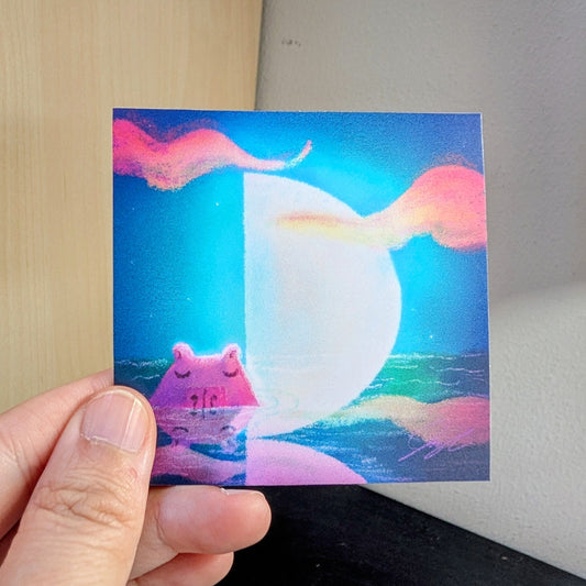 Moonlit Capybaras Collection - 4 - "First Quarter Moon" Non-Holographic Matte Sticker Decorative Stickers JoyousJoyfulJoyness 