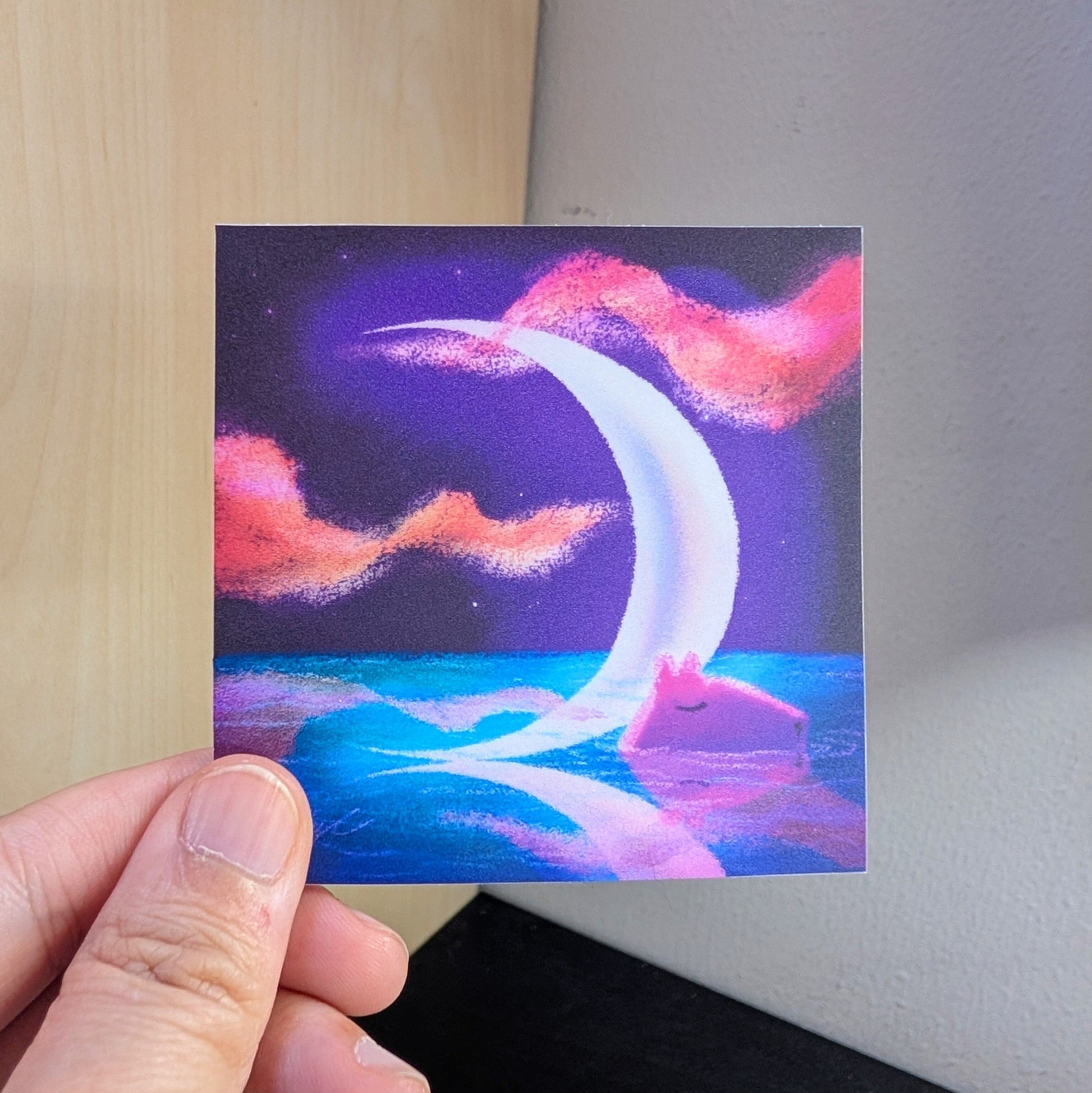 Moonlit Capybaras Collection - 5 - "Waxing Crescent Moon" Non-Holographic Matte Sticker Decorative Stickers JoyousJoyfulJoyness 