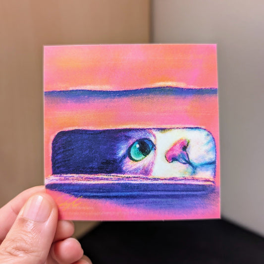 Close Encounters Collection - "I Sits" Non-Holographic Matte Sticker - Close Up of a Cat Sitting in a Box Decorative Stickers JoyousJoyfulJoyness 