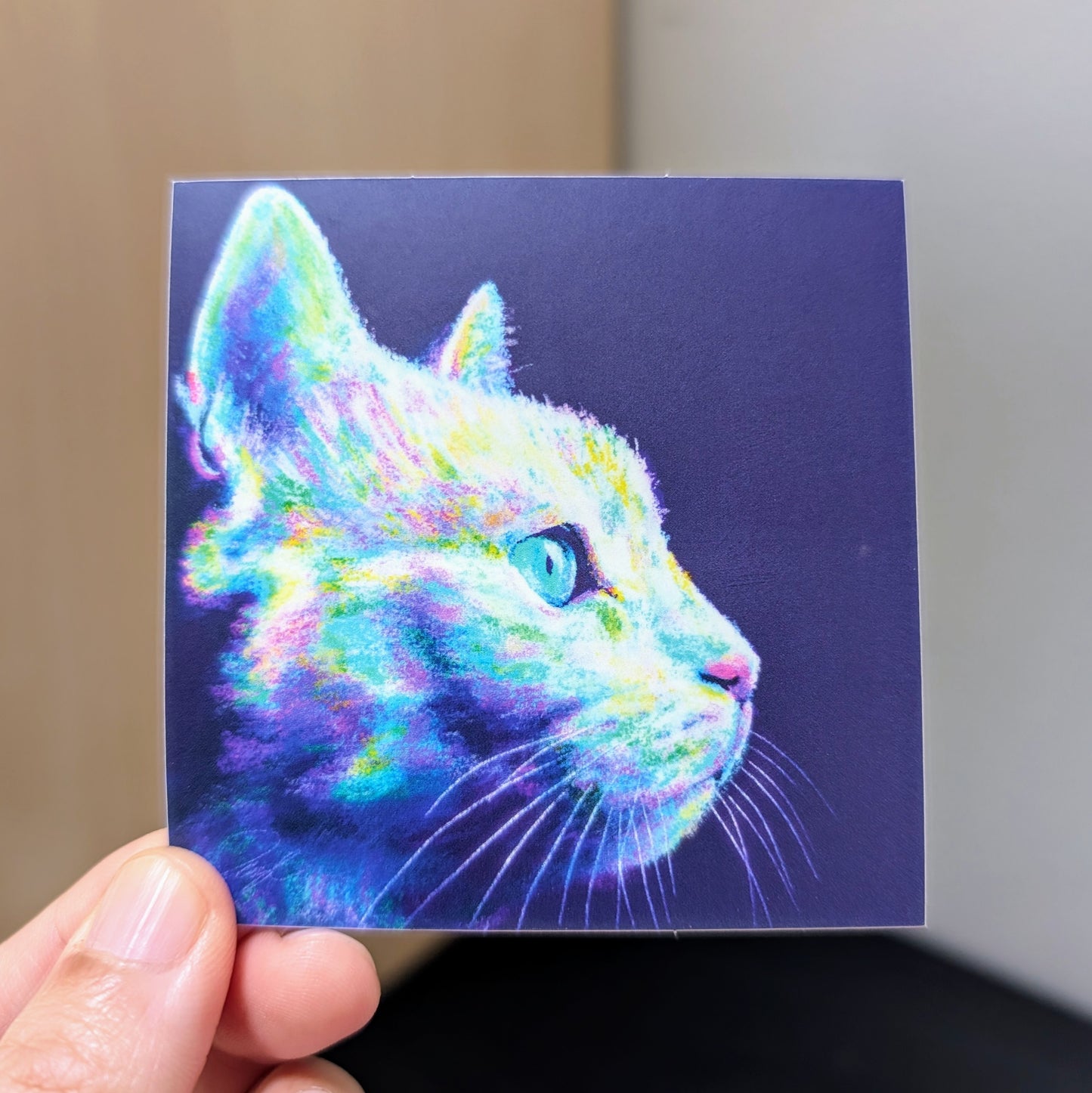 Close Encounters Collection - "Glow" Non-Holographic Matte Sticker - Close Up of a Glowing Grey Cat