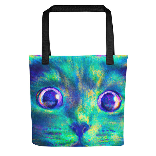 Close Encounters Collection - "Hunt" Tote Bag | Tote Bag with a Cat with Huge Eyes