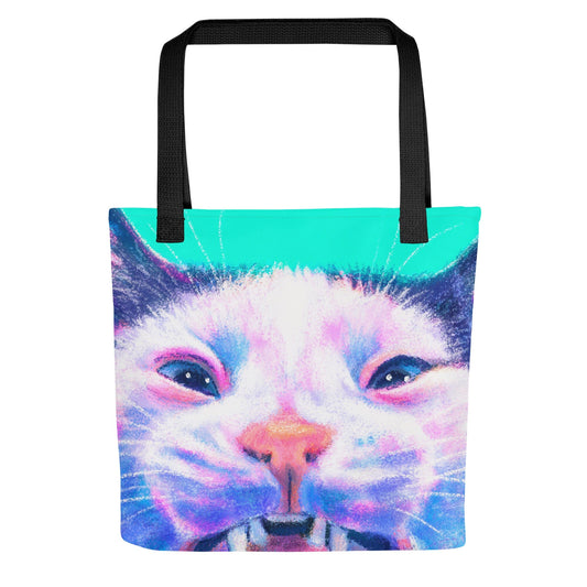 Close Encounters Collection - "Scrungle" Tote Bag | Tote Bag with a Grimacing Cat JoyousJoyfulJoyness 