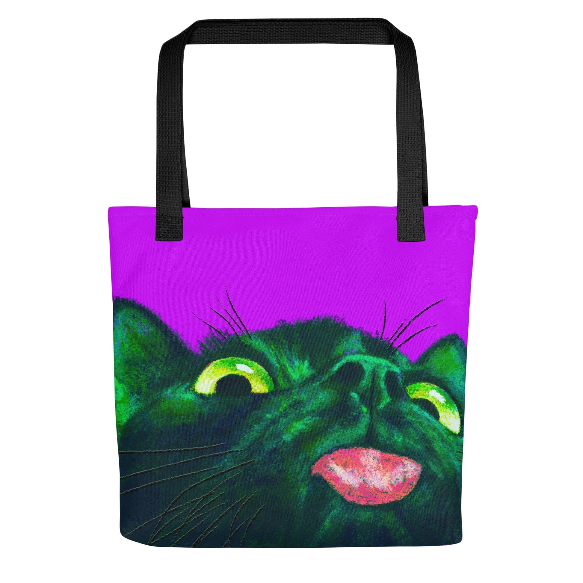 Close Encounters Collection - "Little Mlem" Tote Bag | Tote Bag with a Black Cat Sticking Out His Tongue JoyousJoyfulJoyness 