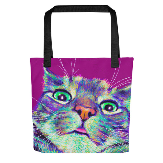 Close Encounters Collection - "Blep" Tote Bag | Tote Bag with a Cat Sticking Out His Tongue JoyousJoyfulJoyness 