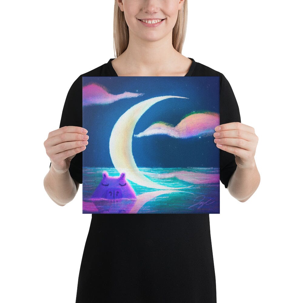 Moonlit Capybaras Collection - 1 - "Waning Crescent Moon" Painting [Unfoiled] Posters, Prints, & Visual Artwork JoyousJoyfulJoyness 