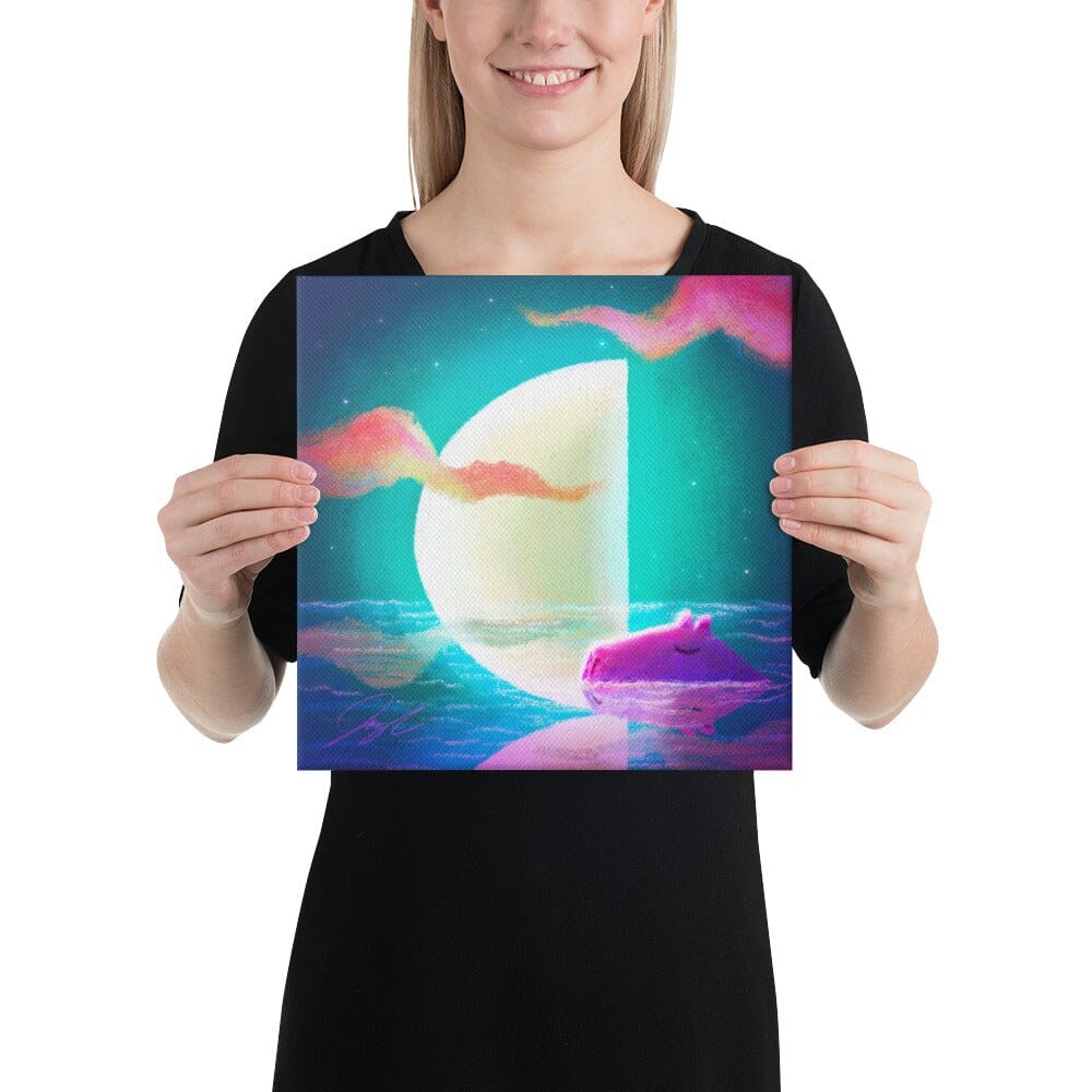 Moonlit Capybaras Collection - 2 - "Third Quarter Moon" Painting [Unfoiled] Posters, Prints, & Visual Artwork JoyousJoyfulJoyness 