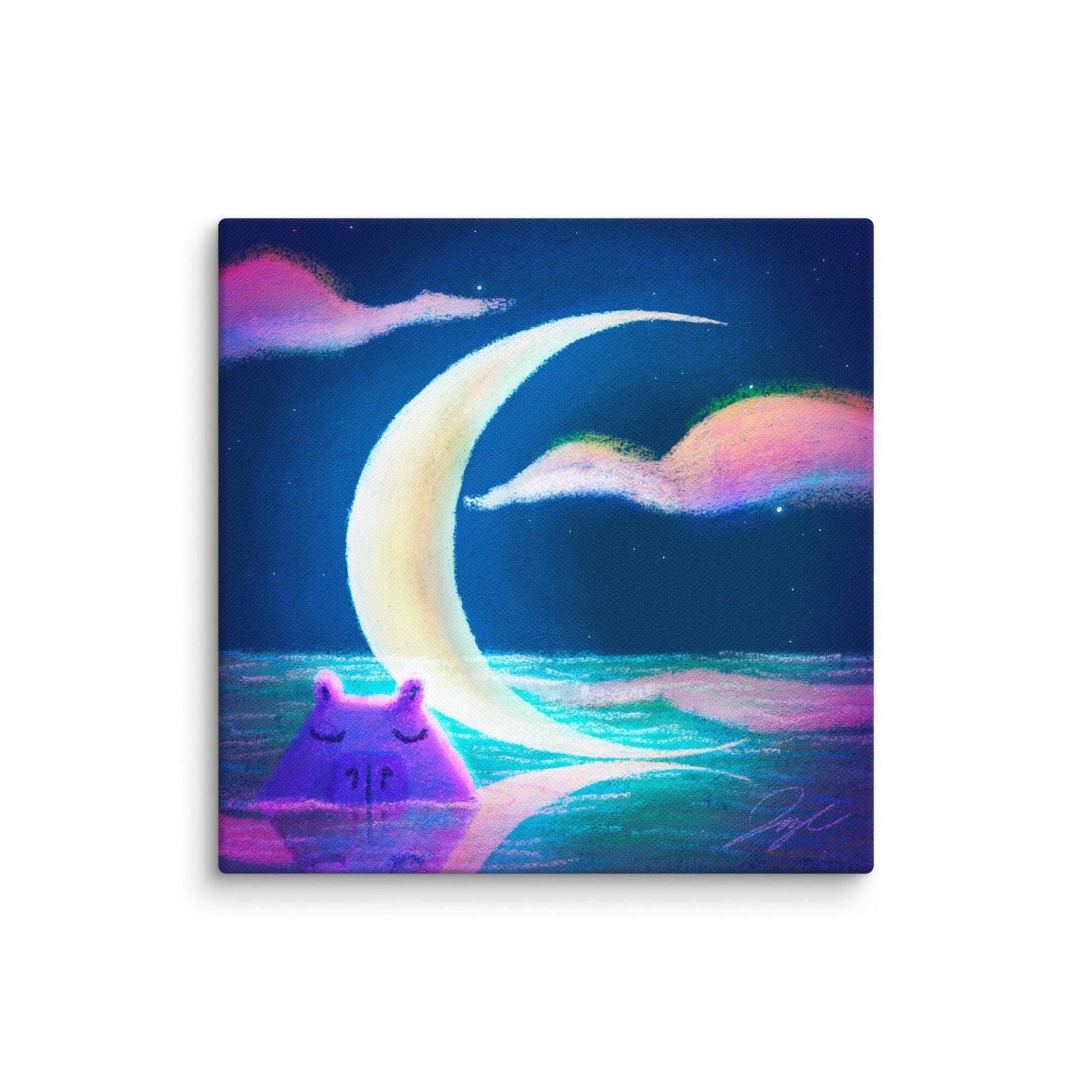 Moonlit Capybaras Collection - 1 - "Waning Crescent Moon" Painting [Unfoiled] Posters, Prints, & Visual Artwork JoyousJoyfulJoyness 