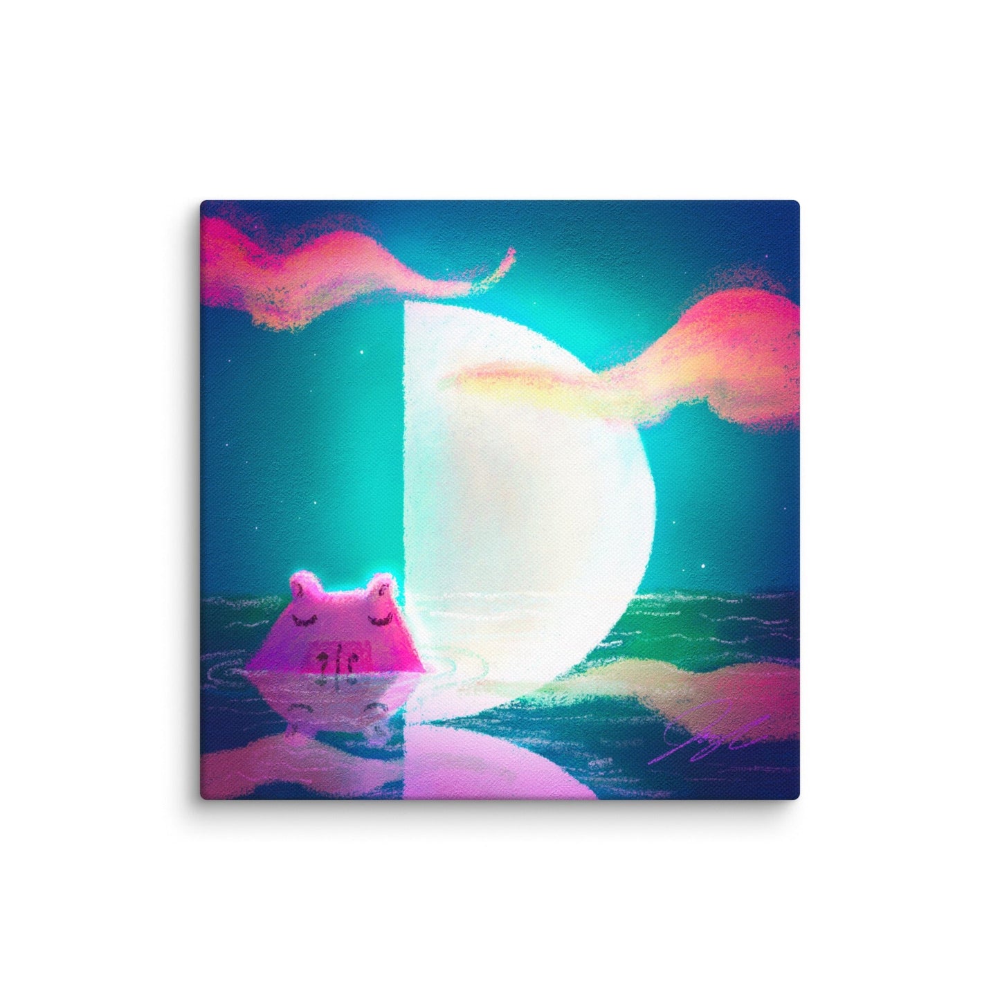 Moonlit Capybaras Collection - 4 - "First Quarter Moon" Painting [Unfoiled] Posters, Prints, & Visual Artwork JoyousJoyfulJoyness 