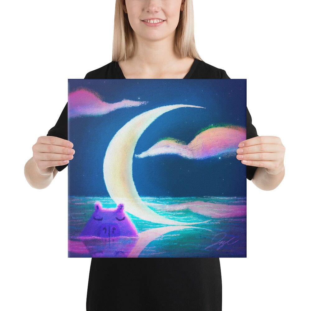 Moonlit Capybaras Collection - 1 - "Waning Crescent Moon" Painting [Unfoiled] Posters, Prints, & Visual Artwork JoyousJoyfulJoyness 