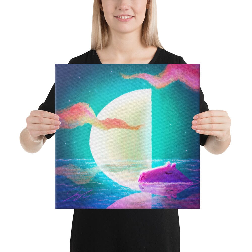 Moonlit Capybaras Collection - 2 - "Third Quarter Moon" Painting [Unfoiled] Posters, Prints, & Visual Artwork JoyousJoyfulJoyness 