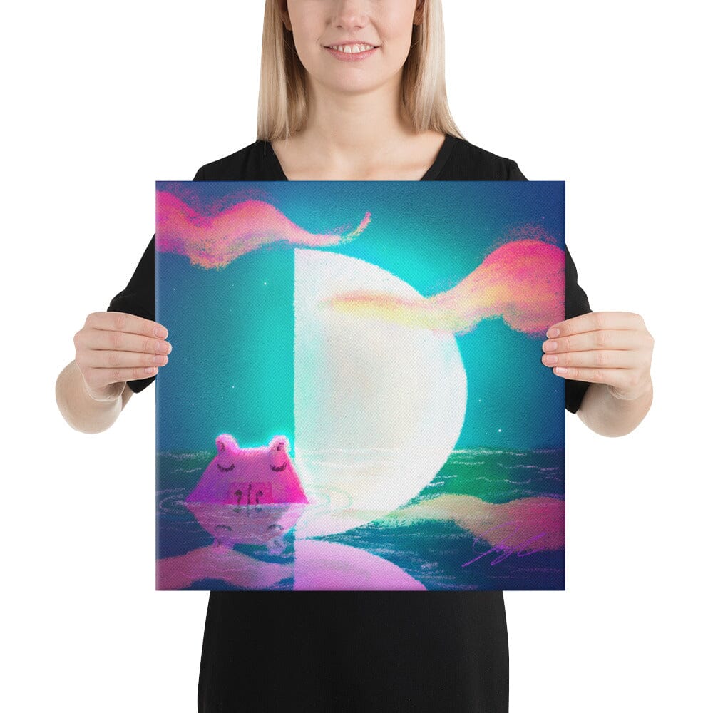 Moonlit Capybaras Collection - 4 - "First Quarter Moon" Painting [Unfoiled] Posters, Prints, & Visual Artwork JoyousJoyfulJoyness 