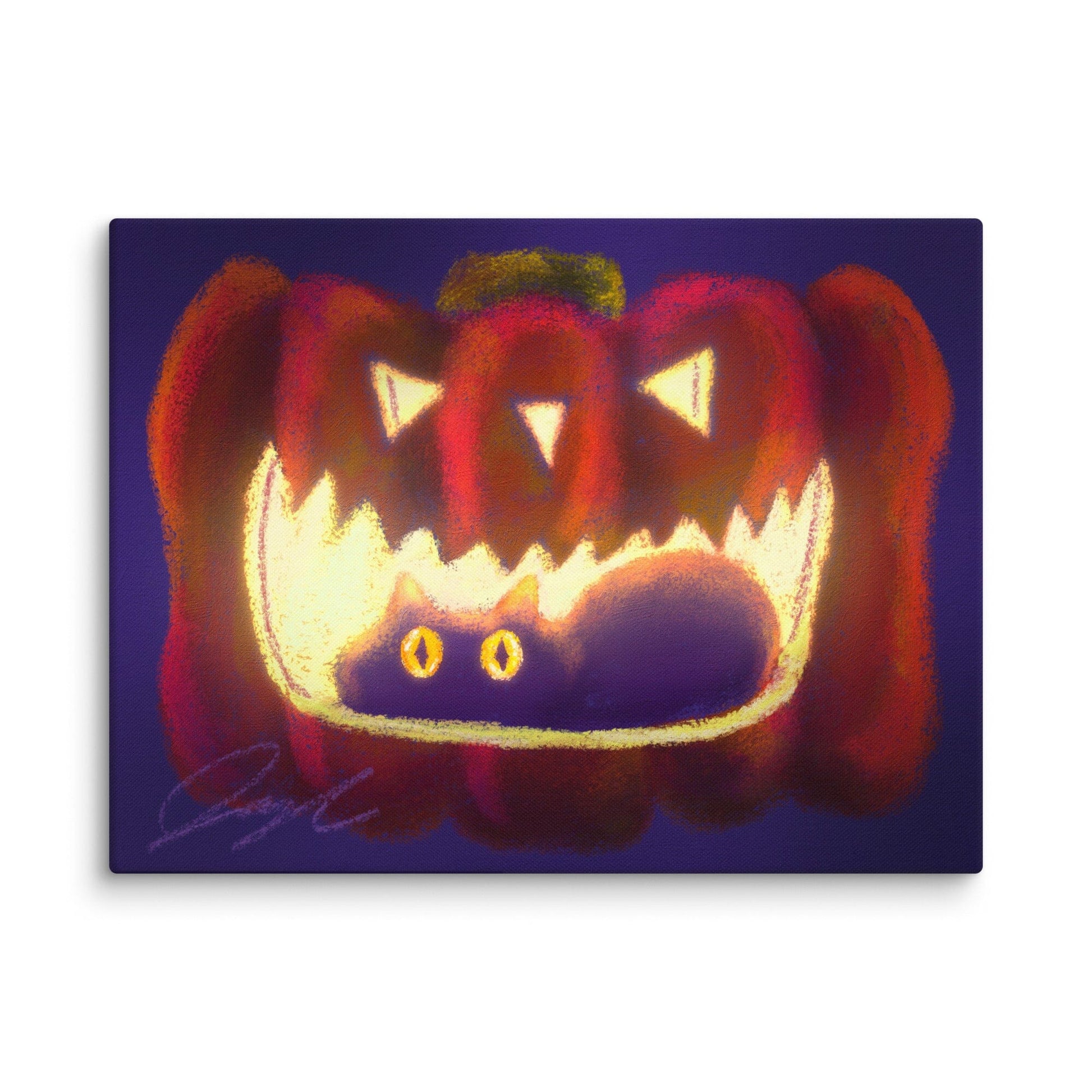 "Black Cat in a Jack o' Lantern": Painting of a Black Cat in a Glowing Pumpkin [Unfoiled] Posters, Prints, & Visual Artwork JoyousJoyfulJoyness 