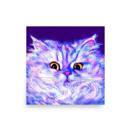 Close Encounters Collection - "Floof" - Close Up Painting of a Fluffy White Cat [Unfoiled] Posters, Prints, & Visual Artwork JoyousJoyfulJoyness 