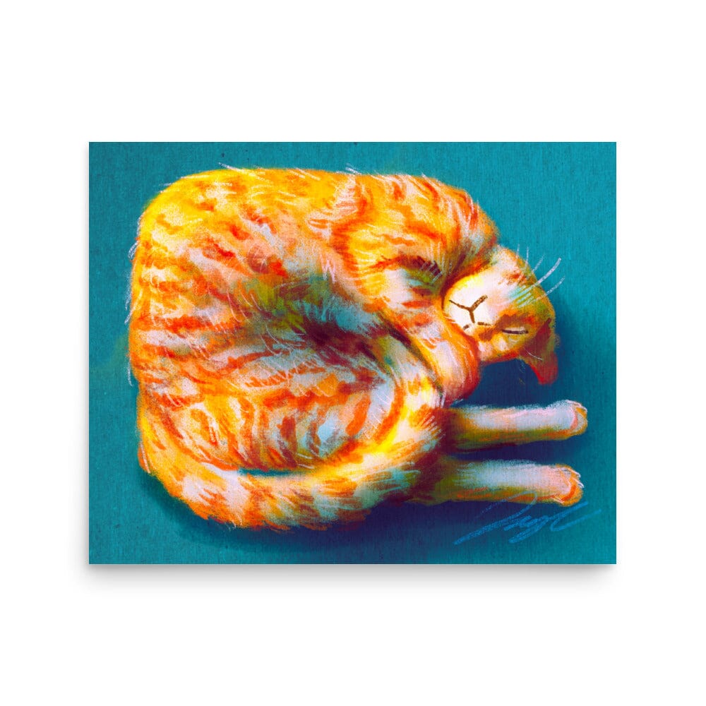 "Shrimp Cat": Painting of a Curled Up Cat [Unfoiled] Posters, Prints, & Visual Artwork JoyousJoyfulJoyness 