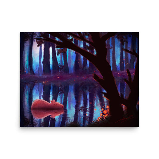 "Capybara in a Forest" Painting [Unfoiled] Posters, Prints, & Visual Artwork JoyousJoyfulJoyness 