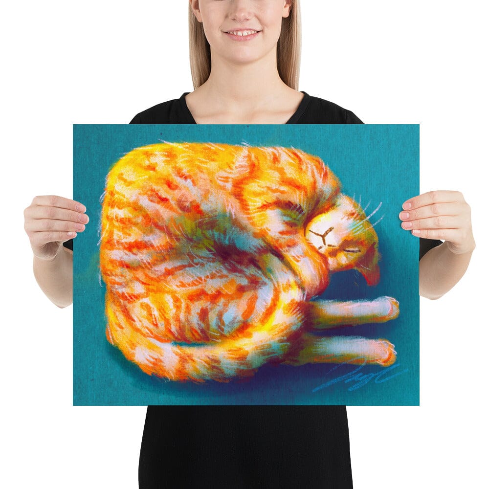 "Shrimp Cat": Painting of a Curled Up Cat [Unfoiled] Posters, Prints, & Visual Artwork JoyousJoyfulJoyness 