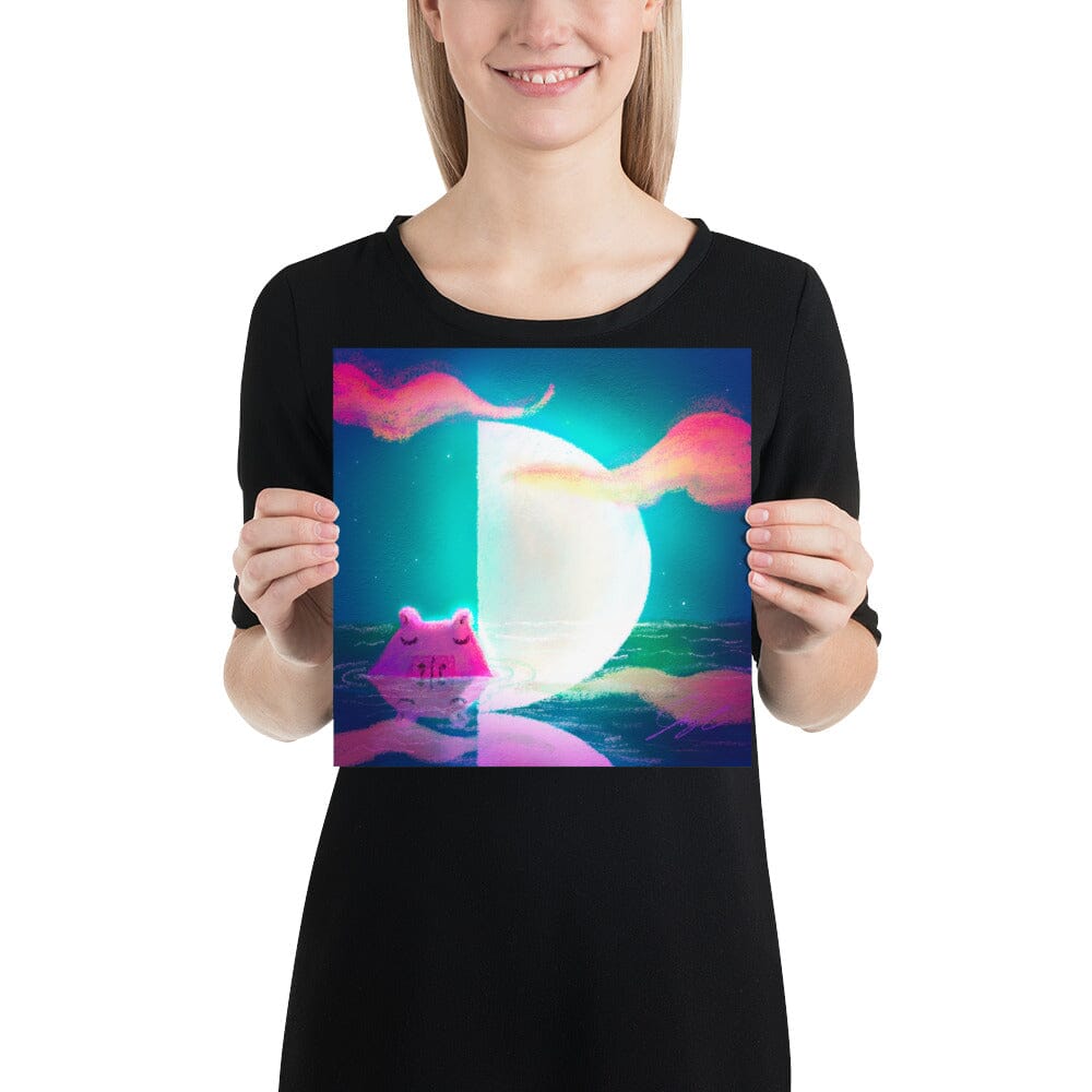 Moonlit Capybaras Collection - 4 - "First Quarter Moon" Painting [Unfoiled] Posters, Prints, & Visual Artwork JoyousJoyfulJoyness 