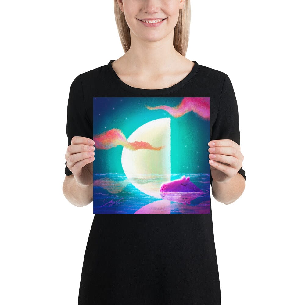 Moonlit Capybaras Collection - 2 - "Third Quarter Moon" Painting [Unfoiled] Posters, Prints, & Visual Artwork JoyousJoyfulJoyness 