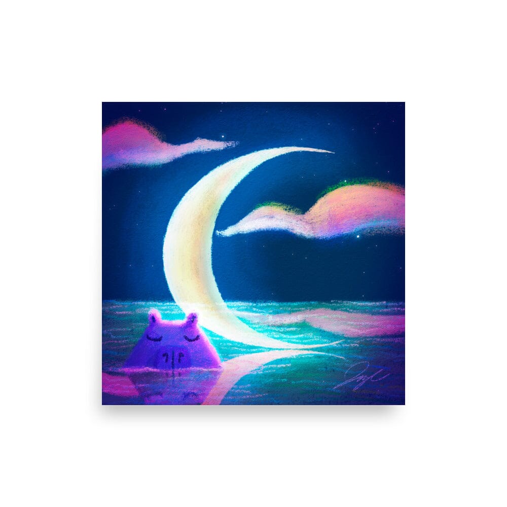 Moonlit Capybaras Collection - 1 - "Waning Crescent Moon" Painting [Unfoiled] Posters, Prints, & Visual Artwork JoyousJoyfulJoyness 