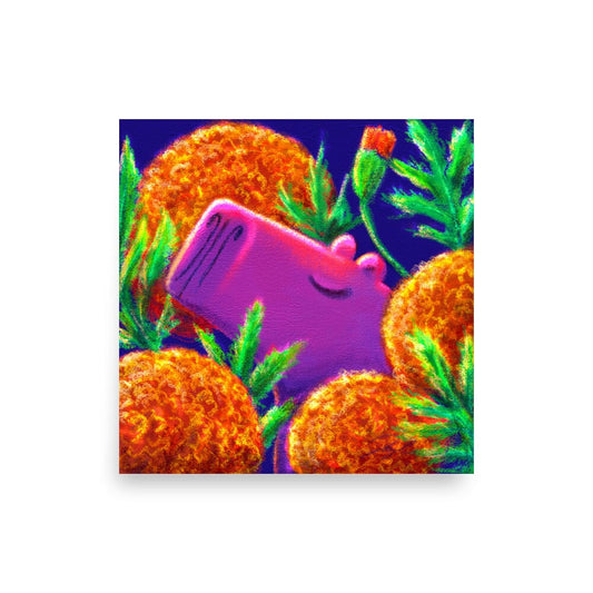 Capybara and Birth Flowers - 10 - "October Marigolds" Painting [Unfoiled] Posters, Prints, & Visual Artwork JoyousJoyfulJoyness 