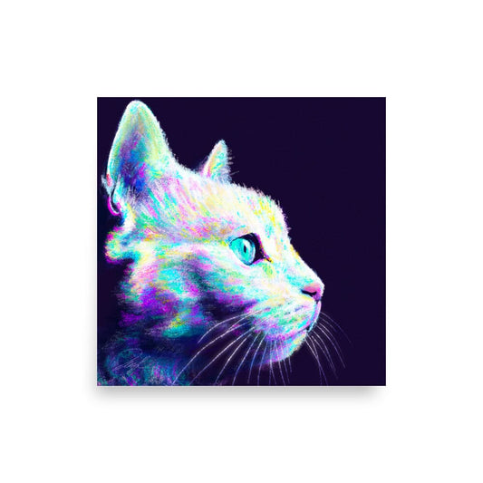 Close Encounters Collection - "Glow" - Close Up Painting of a Gray Cat [Unfoiled] Posters, Prints, & Visual Artwork JoyousJoyfulJoyness 