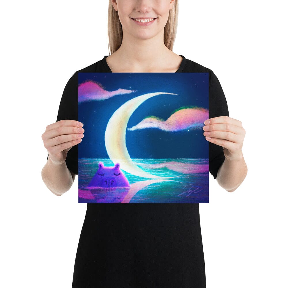 Moonlit Capybaras Collection - 1 - "Waning Crescent Moon" Painting [Unfoiled] Posters, Prints, & Visual Artwork JoyousJoyfulJoyness 