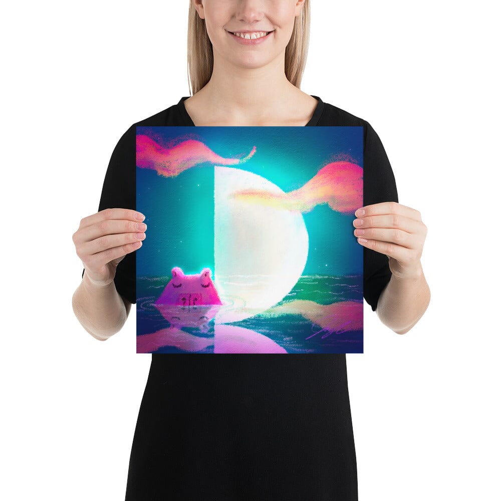 Moonlit Capybaras Collection - 4 - "First Quarter Moon" Painting [Unfoiled] Posters, Prints, & Visual Artwork JoyousJoyfulJoyness 