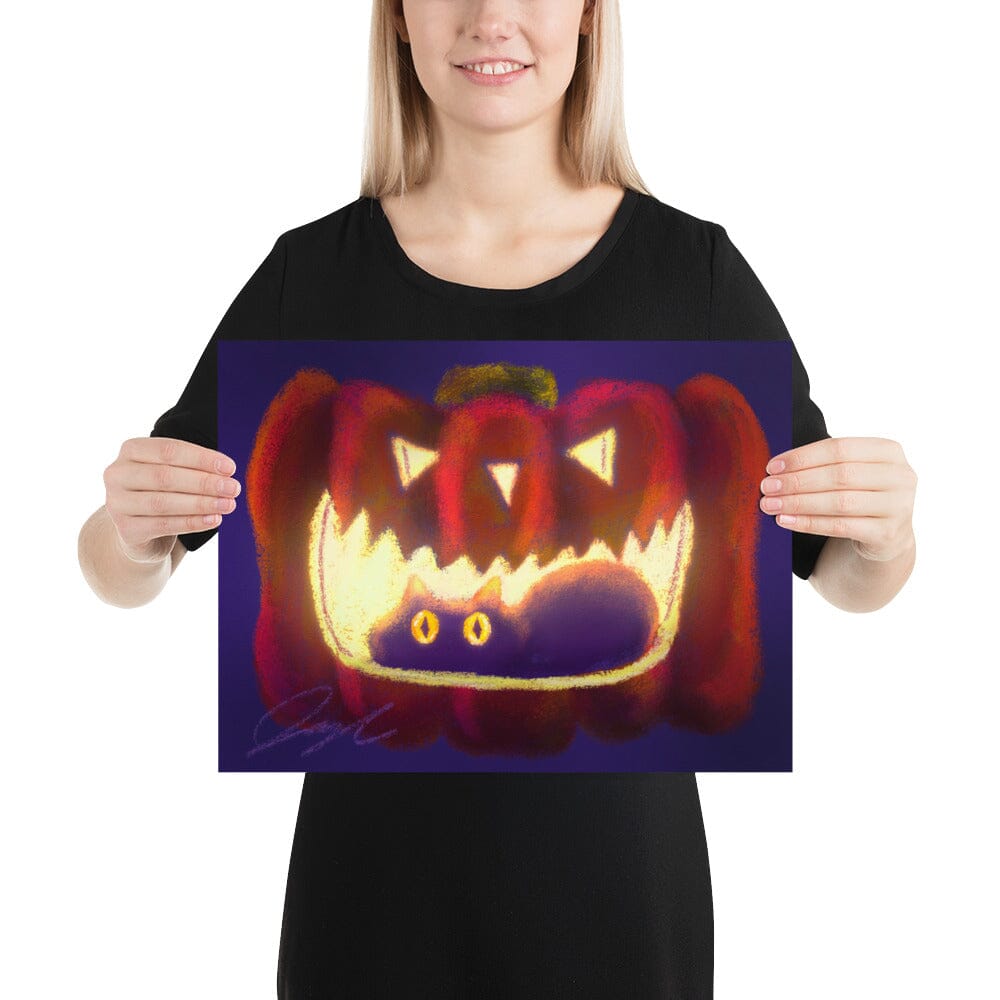 "Black Cat in a Jack o' Lantern": Painting of a Black Cat in a Glowing Pumpkin [Unfoiled] Posters, Prints, & Visual Artwork JoyousJoyfulJoyness 