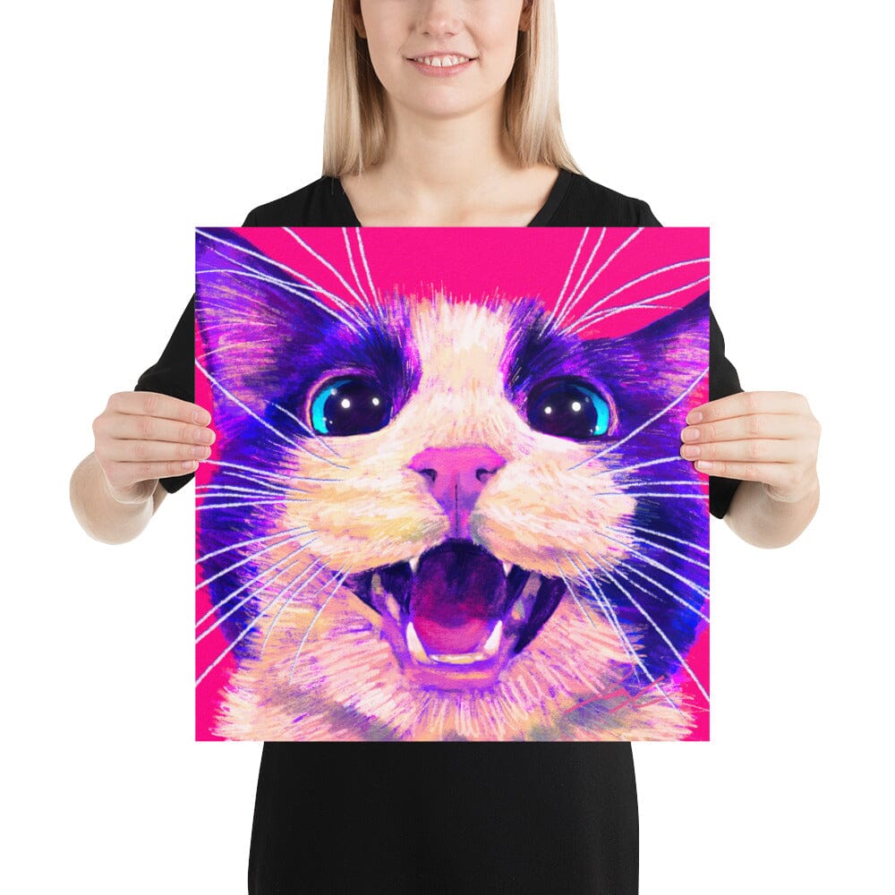 Close Encounters Collection - "Meow" - Close Up Painting of a Tuxedo Cat Meowing [Unfoiled] Posters, Prints, & Visual Artwork JoyousJoyfulJoyness 