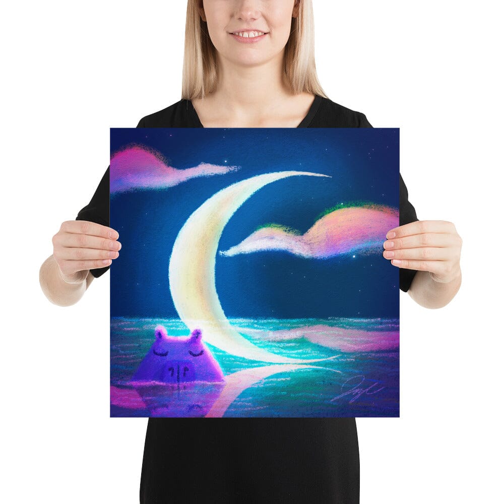 Moonlit Capybaras Collection - 1 - "Waning Crescent Moon" Painting [Unfoiled] Posters, Prints, & Visual Artwork JoyousJoyfulJoyness 