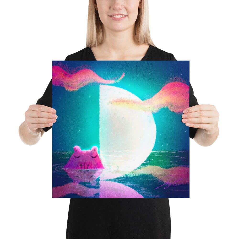 Moonlit Capybaras Collection - 4 - "First Quarter Moon" Painting [Unfoiled] Posters, Prints, & Visual Artwork JoyousJoyfulJoyness 