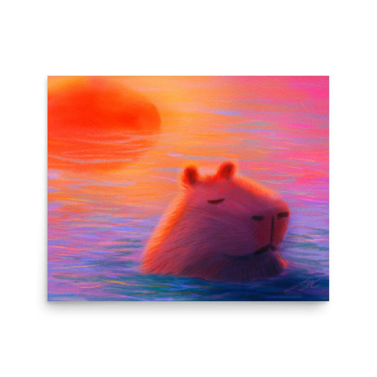 "Capybara at Sunset" Painting [Unfoiled] Posters, Prints, & Visual Artwork JoyousJoyfulJoyness 