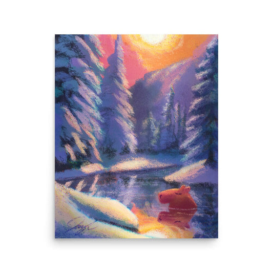 Four Seasons Collection - "Capybara in Winter" Painting [Unfoiled] Posters, Prints, & Visual Artwork JoyousJoyfulJoyness 