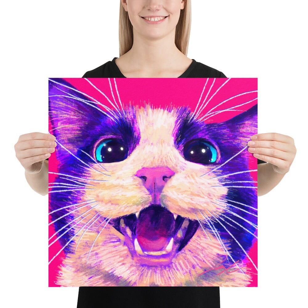 Close Encounters Collection - "Meow" - Close Up Painting of a Tuxedo Cat Meowing [Unfoiled] Posters, Prints, & Visual Artwork JoyousJoyfulJoyness 