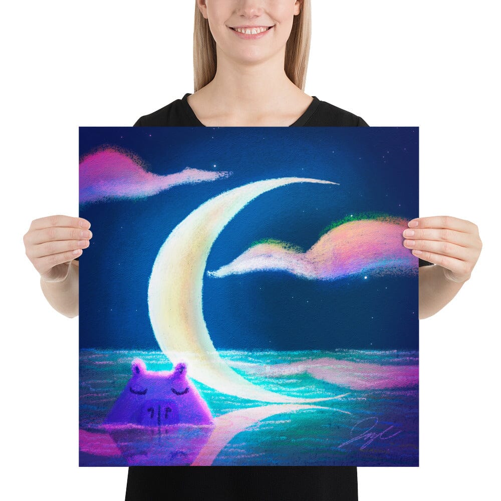 Moonlit Capybaras Collection - 1 - "Waning Crescent Moon" Painting [Unfoiled] Posters, Prints, & Visual Artwork JoyousJoyfulJoyness 