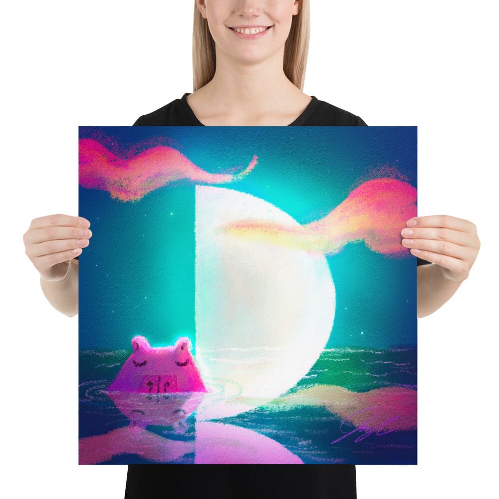 Moonlit Capybaras Collection - 4 - "First Quarter Moon" Painting [Unfoiled] Posters, Prints, & Visual Artwork JoyousJoyfulJoyness 