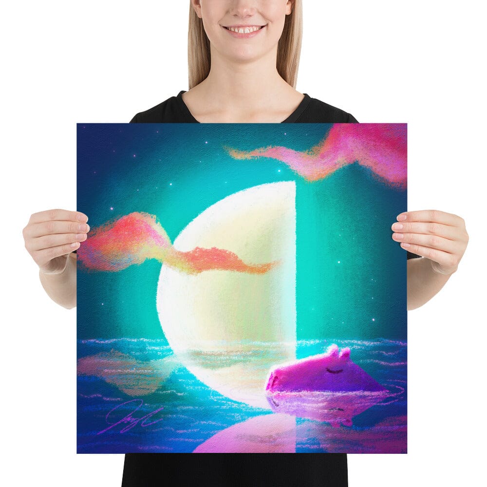 Moonlit Capybaras Collection - 2 - "Third Quarter Moon" Painting [Unfoiled] Posters, Prints, & Visual Artwork JoyousJoyfulJoyness 