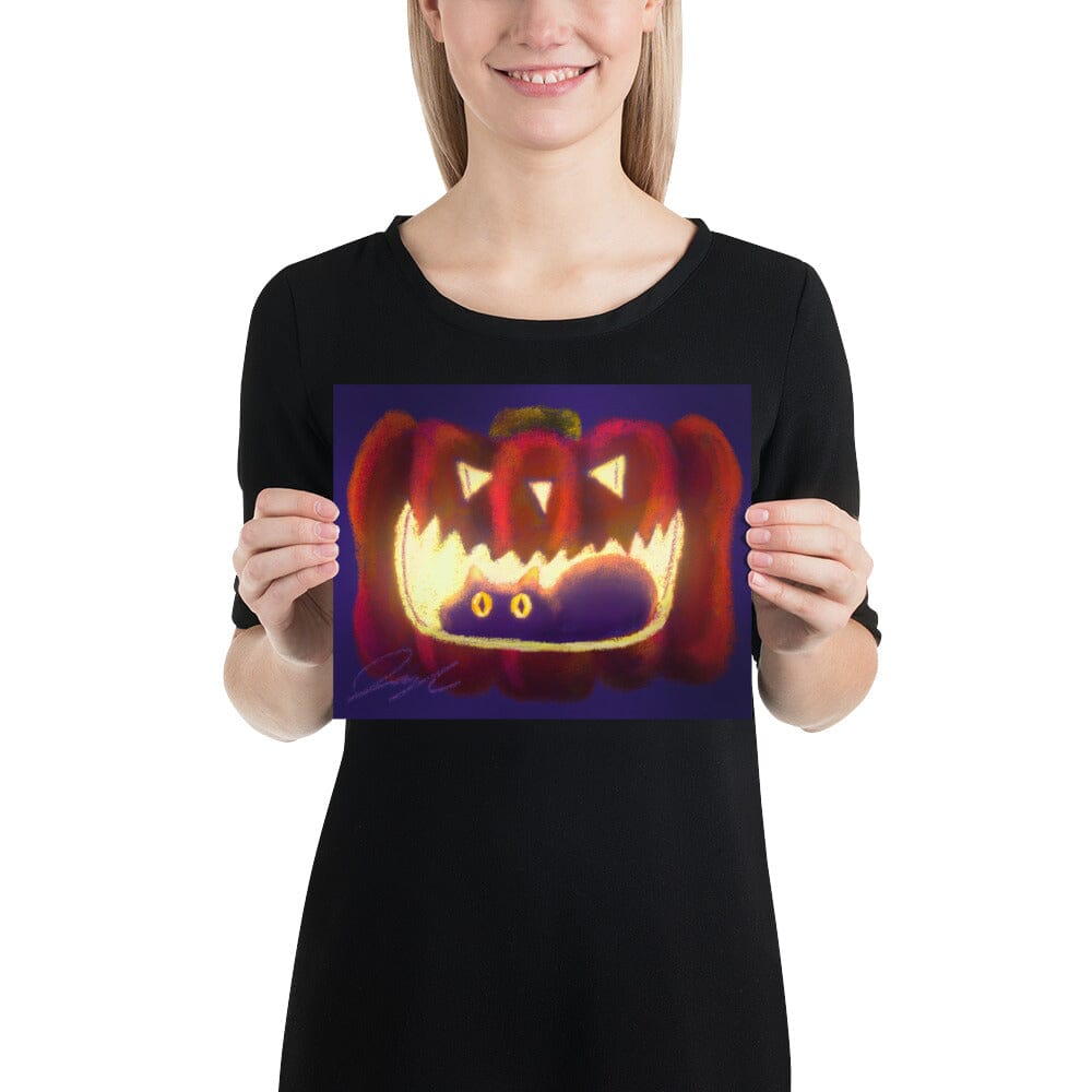 "Black Cat in a Jack o' Lantern": Painting of a Black Cat in a Glowing Pumpkin [Unfoiled] Posters, Prints, & Visual Artwork JoyousJoyfulJoyness 