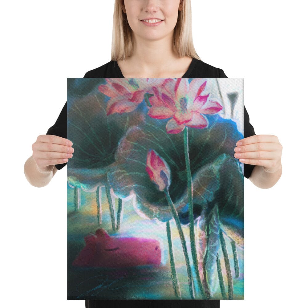 "Capybara Under the Lotuses" Painting [Unfoiled] Posters, Prints, & Visual Artwork JoyousJoyfulJoyness 