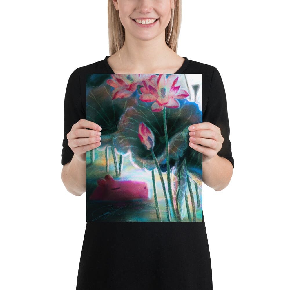 "Capybara Under the Lotuses" Painting [Unfoiled] Posters, Prints, & Visual Artwork JoyousJoyfulJoyness 