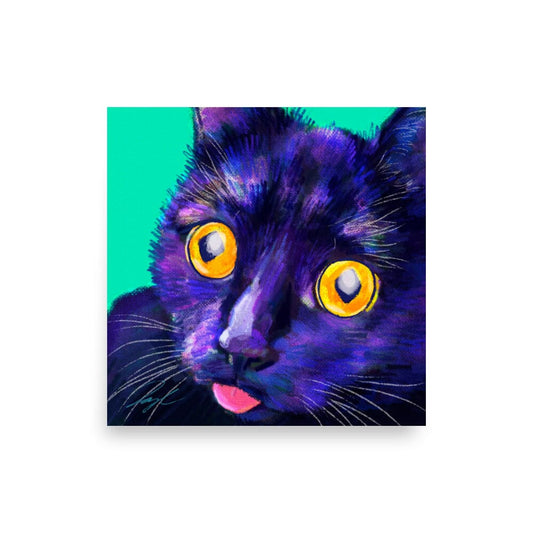 Close Encounters Collection - "Cat-atonic" - Close Up Painting of a Silly Black Cat [Unfoiled] Posters, Prints, & Visual Artwork JoyousJoyfulJoyness 