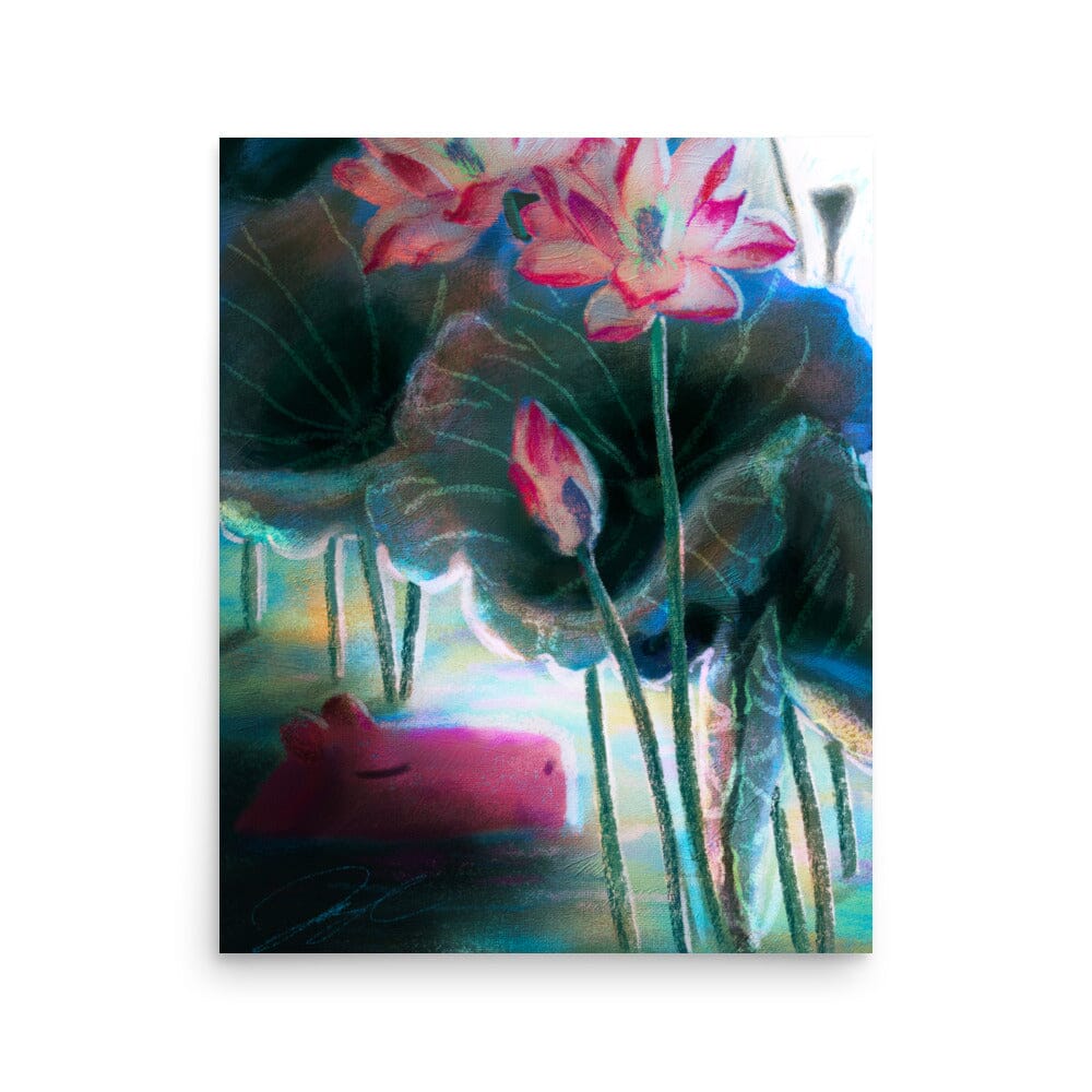 "Capybara Under the Lotuses" Painting [Unfoiled] Posters, Prints, & Visual Artwork JoyousJoyfulJoyness 