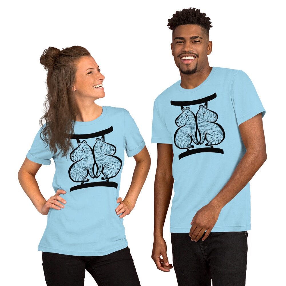 Capybara Zodiac - 03 - Gemini Unisex T-Shirt JoyousJoyfulJoyness Ocean Blue S 