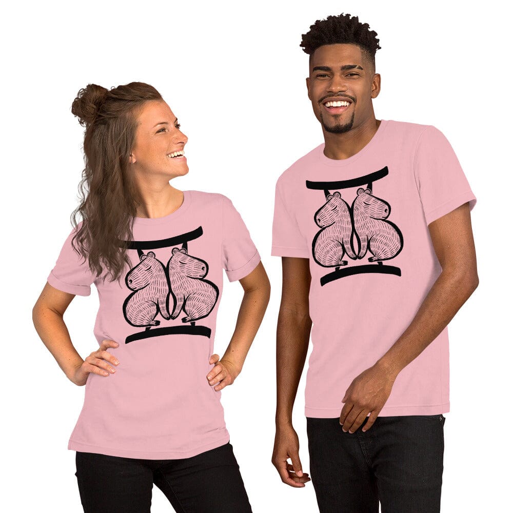 Capybara Zodiac - 03 - Gemini Unisex T-Shirt JoyousJoyfulJoyness Pink S 
