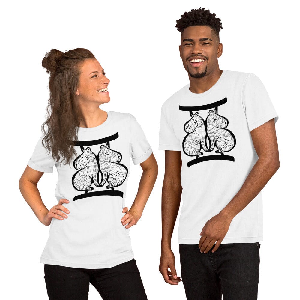 Capybara Zodiac - 03 - Gemini Unisex T-Shirt JoyousJoyfulJoyness White XS 