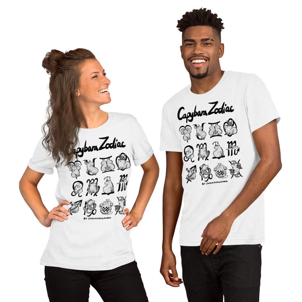 All Signs of the Capybara Zodiac Unisex T-Shirt JoyousJoyfulJoyness White XS 