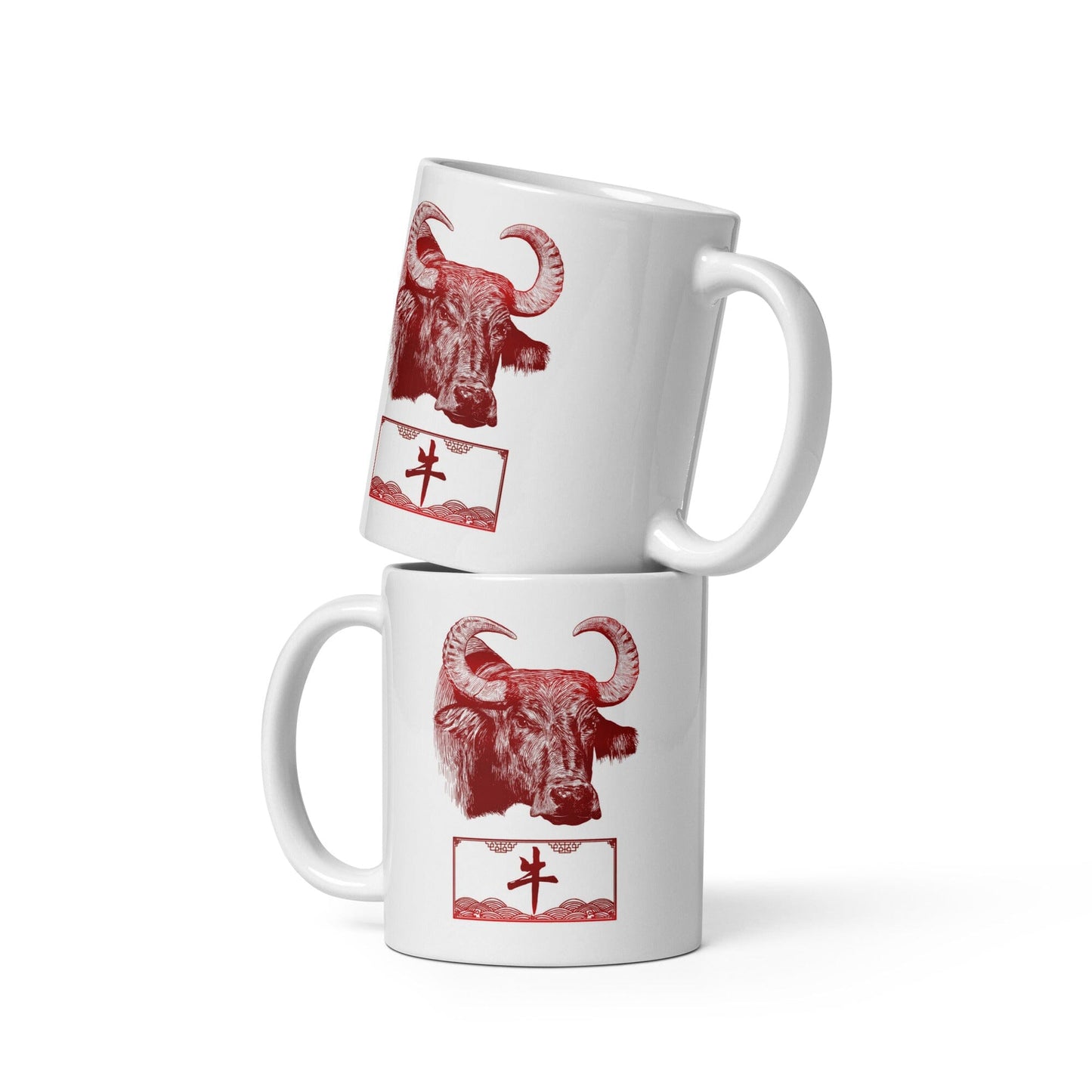 Chinese Zodiac Glossy Ceramic Mug - 02 - Ox JoyousJoyfulJoyness 11 oz 